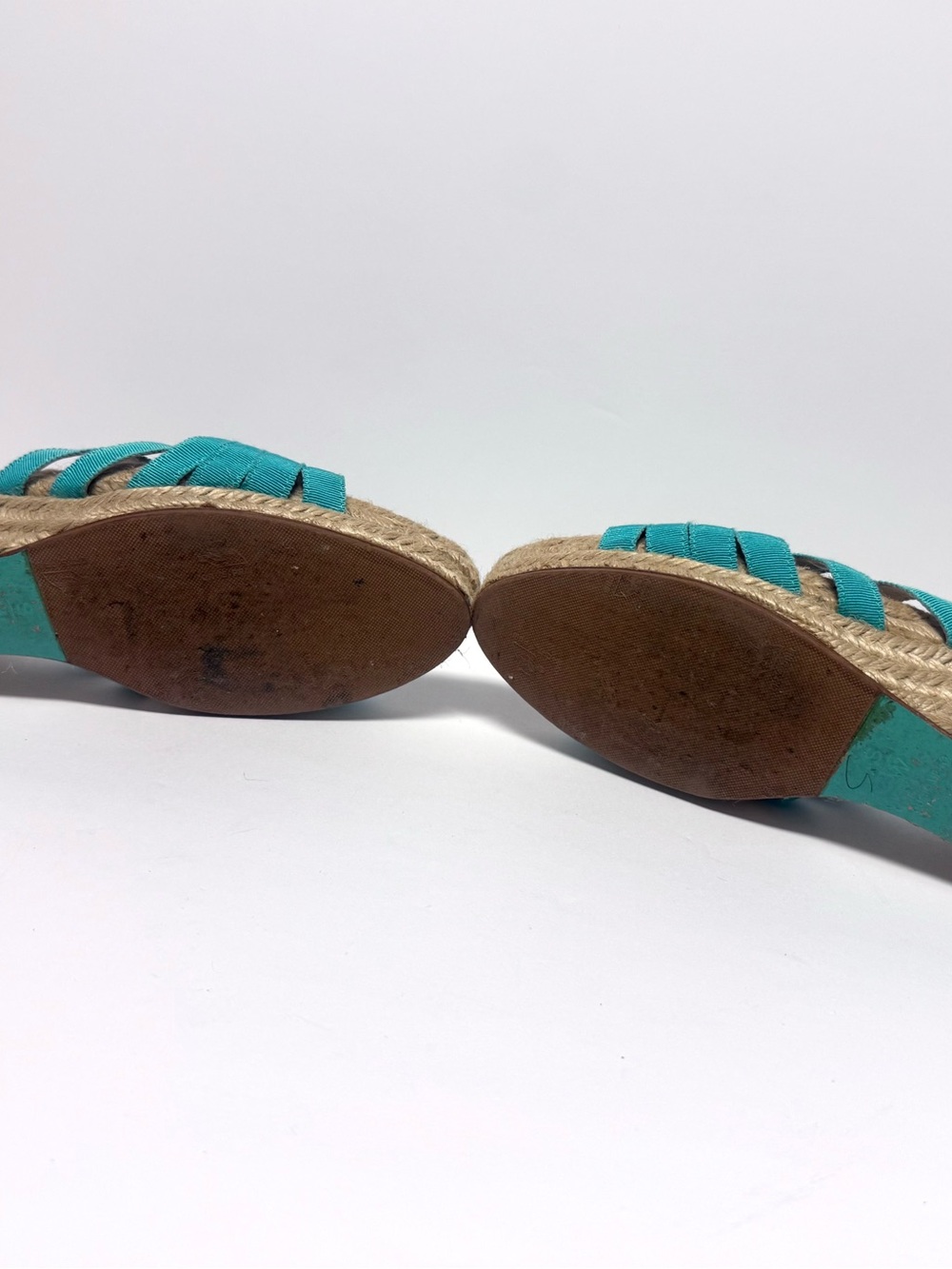 Stubbs & Wootton Turquoise Grosgrain Espadrille Wedge Sandals Preppy Resort - Picture 3 of 6